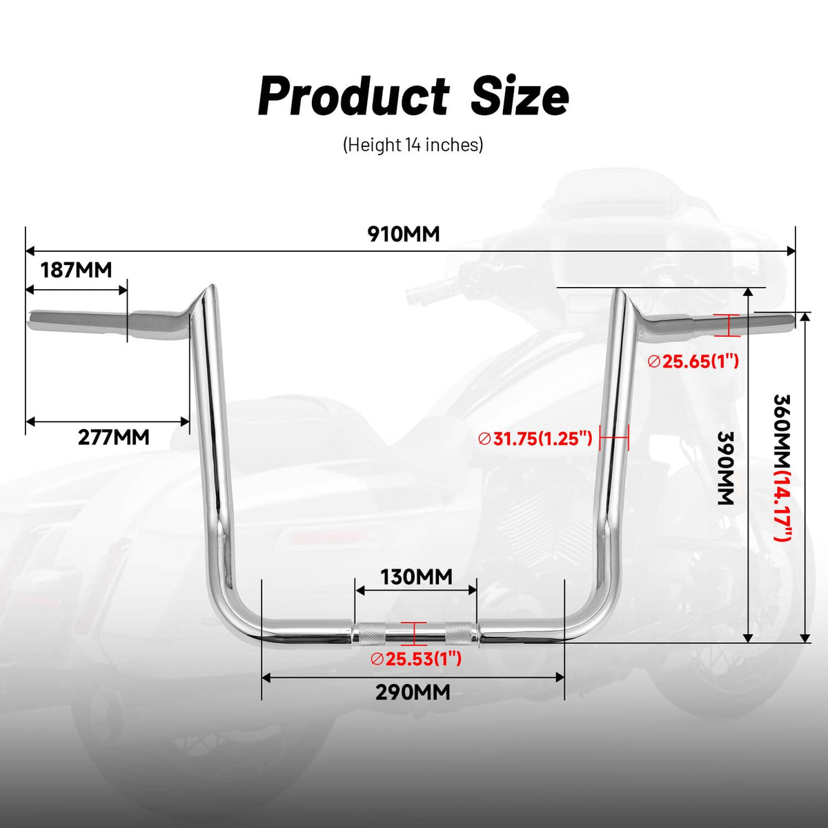 Solidspare For 2009-2023 Harley TRI GLIDE FLHTCUTG 14" Rise Meathook Ape Hanger Handlebar