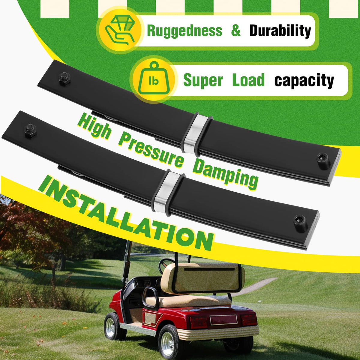 Solidspare For EZGO Marathon 1989-1994 Golf Cart Heavy Duty Front 3-Leaf Spring Set