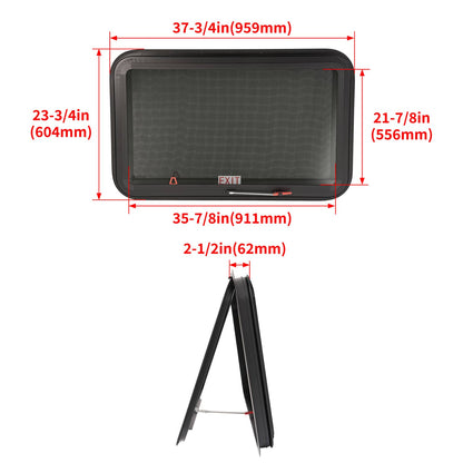 Solidspare For Camper RV Window 36" W x 22" H Push Out Emergency Exit Window Tined Glass
