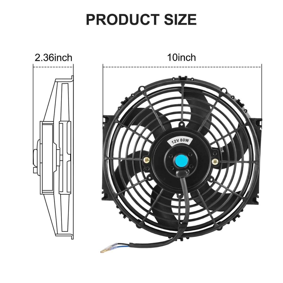Solidspare Universal Electric Radiator Slim Cooling Fan Push Pull 10" Inch 12v 80w 1750CFM