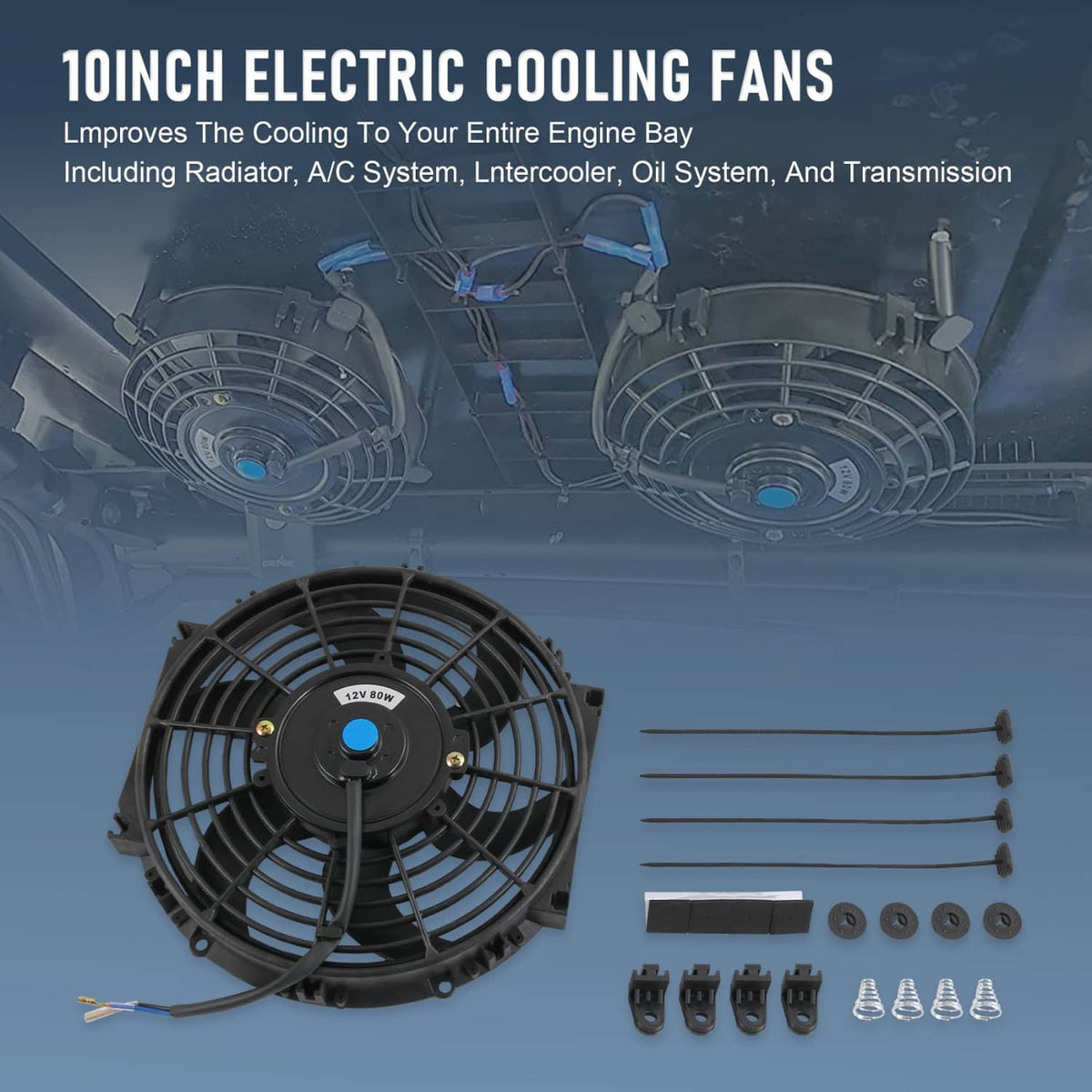 Solidspare 2X Universal 10" inch Slim Pull Push Racing Electric Radiator Engine Cooling Fan