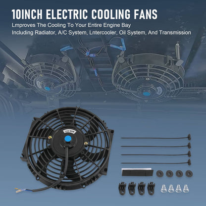 Solidspare 2X Universal 10" inch Slim Pull Push Racing Electric Radiator Engine Cooling Fan