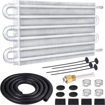 Solidspare Universal 6 Rows Aluminum Remote Transmission Oil Cooler Radiator Converter Kit