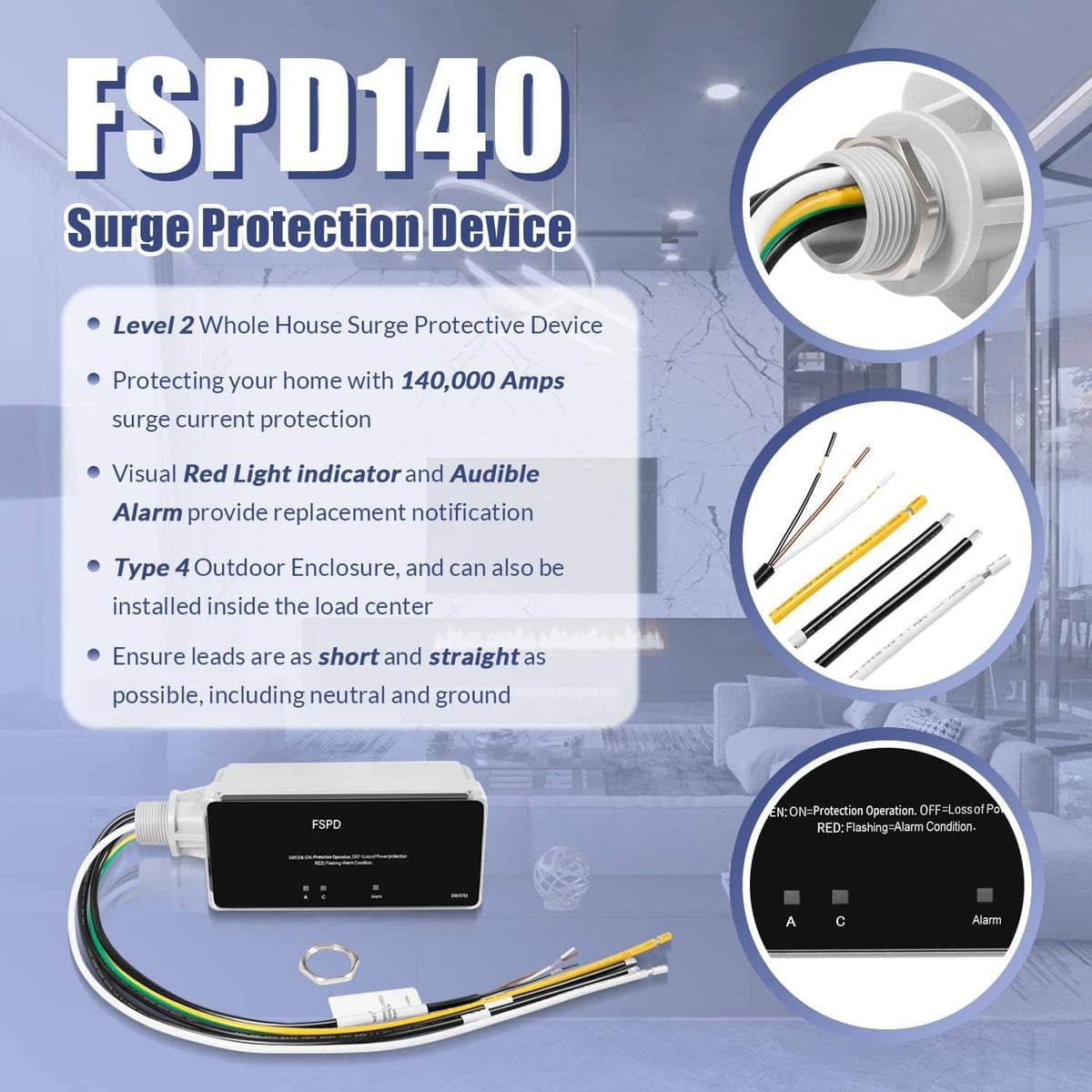 Solidspare Replace for FSPD140 Surge Protection Device, Level 2 Rated for 140,000 Amps