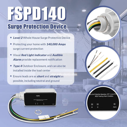 Solidspare Replace for FSPD140 Surge Protection Device, Level 2 Rated for 140,000 Amps