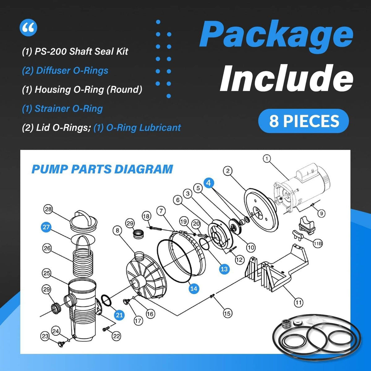 Solidspare Replaces PS-200 Shaft Seal & O-Ring Rebuild Kit for Pac Fab Challenger GO-KIT5
