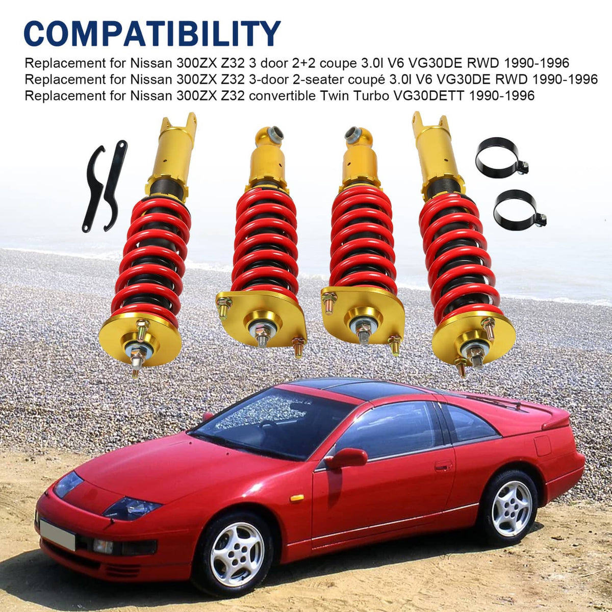 Solidspare 4X Coilover Struts Shocks Adj Height Fit Nissan 300ZX Z32 90-96 Turbo Coupe 2D