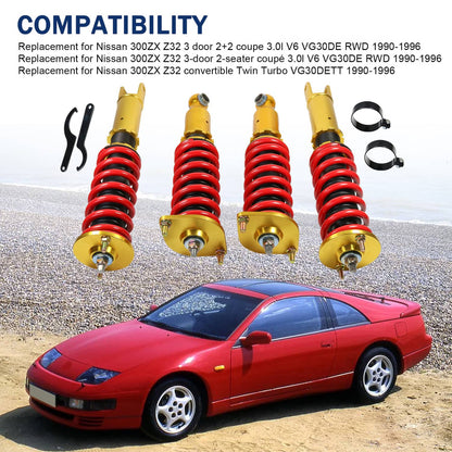 Solidspare 4X Coilover Struts Shocks Adj Height Fit Nissan 300ZX Z32 90-96 Turbo Coupe 2D