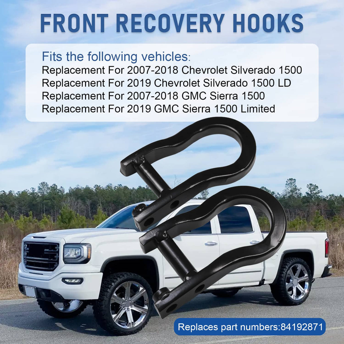 Solidspare Black Tow Hooks kit For GM Chevrolet Silverado Sierra 1500 2007-2019 84072463