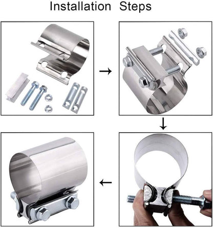 Solidspare 2Pcs 2.5" Inch Butt Joint Band Exhaust Clamp Sleeve Coupler T304 Stainless Steel