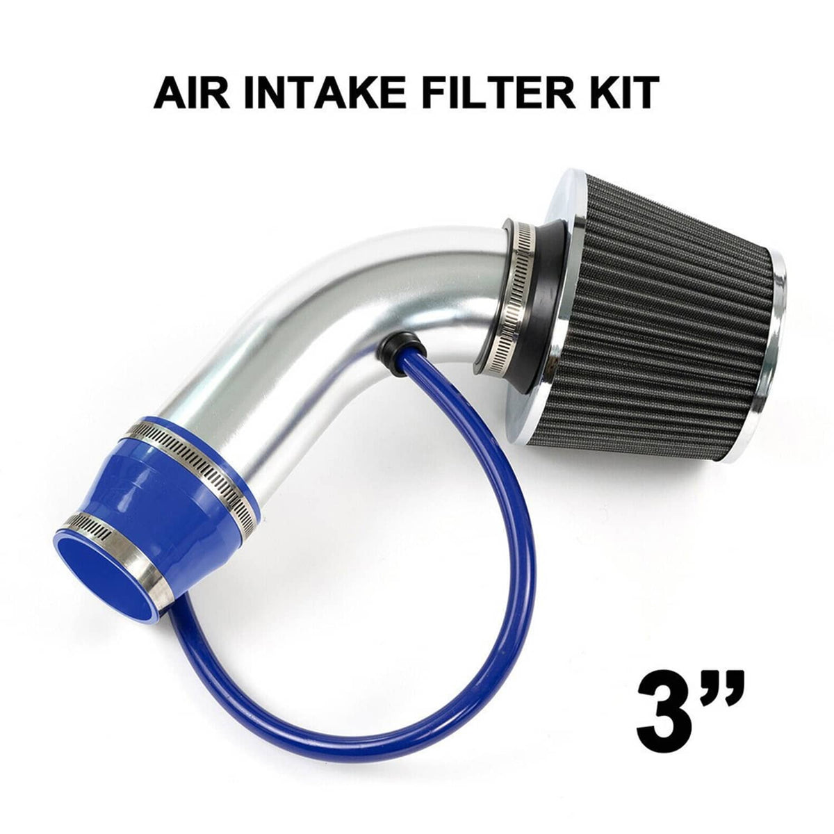Solidspare 3" Car Cold Air Intake Filter Induction Kit Pipe Flow Hose System 76mm Alumimum