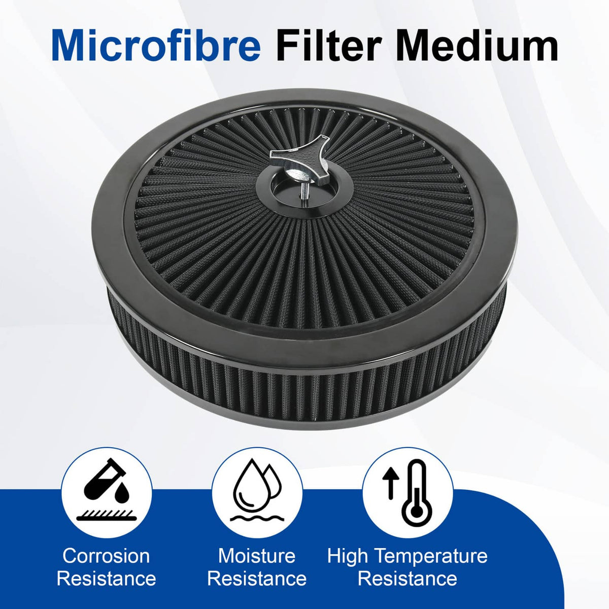 Solidspare 14" X 3" Black Round High Flow Thru Washable Air Cleaner Drop Base For SBC BBC