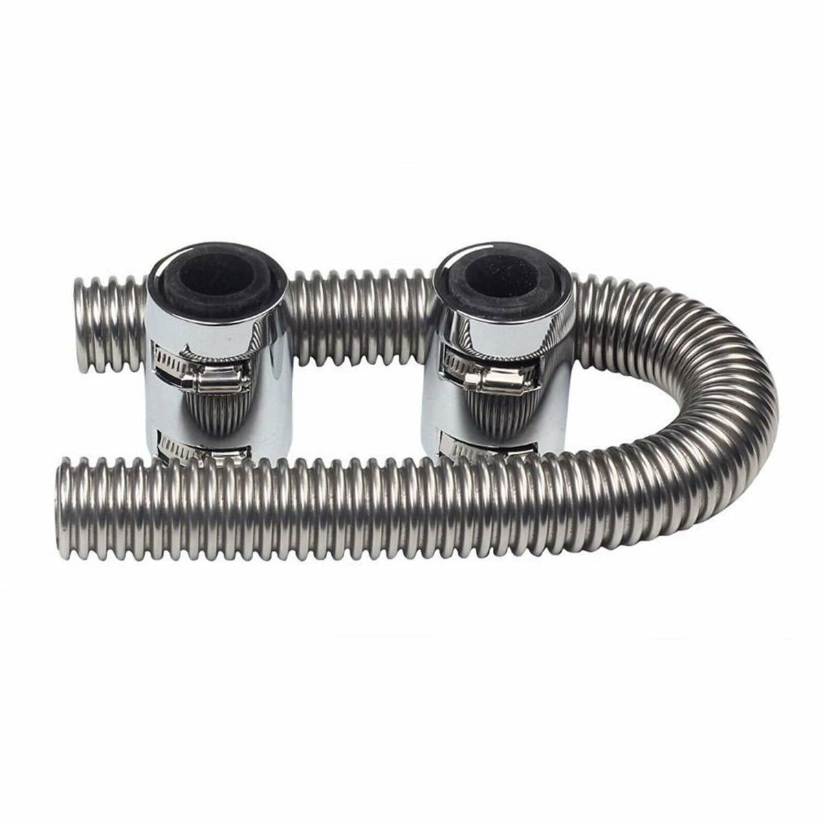 Solidspare 36" Radiator Hose Upper / Lower & Flexible Stainless Steel w/ Chrome Caps Kit