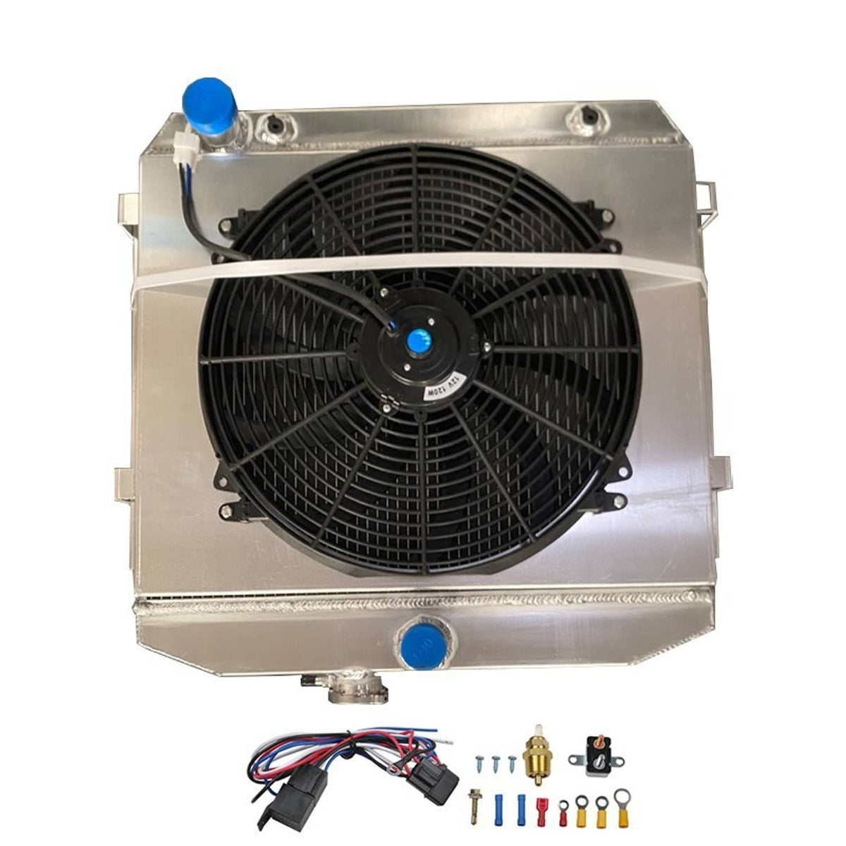 Solidspare For 1955-1957 Chevy Block V8 Bel Air 3 Row Aluminum Radiator+Fan Shroud+Relay
