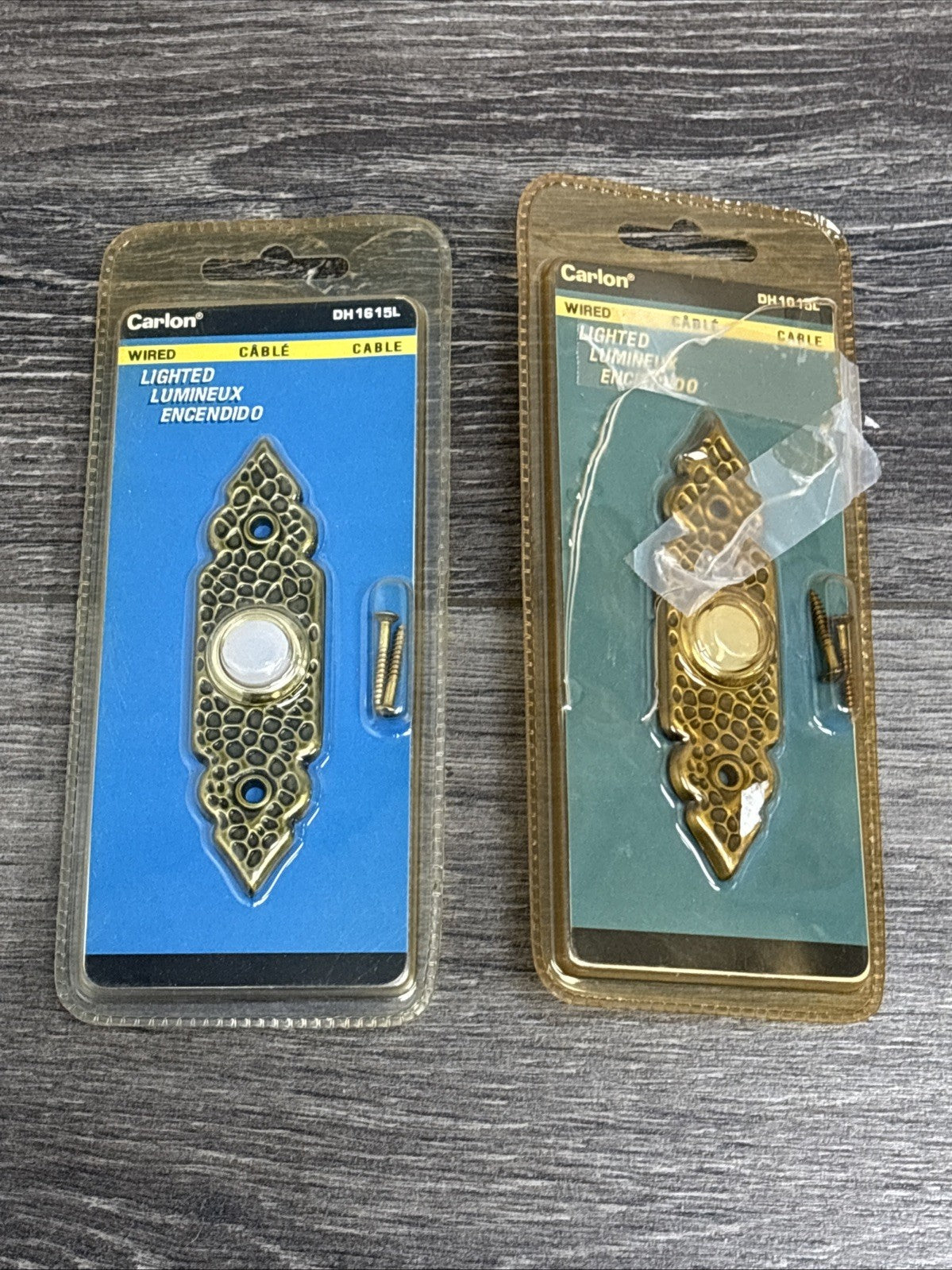 New 2-pack lot CARLON Antique brass wrought iron LIGHTED DOORBELL BUTTON DH1615L