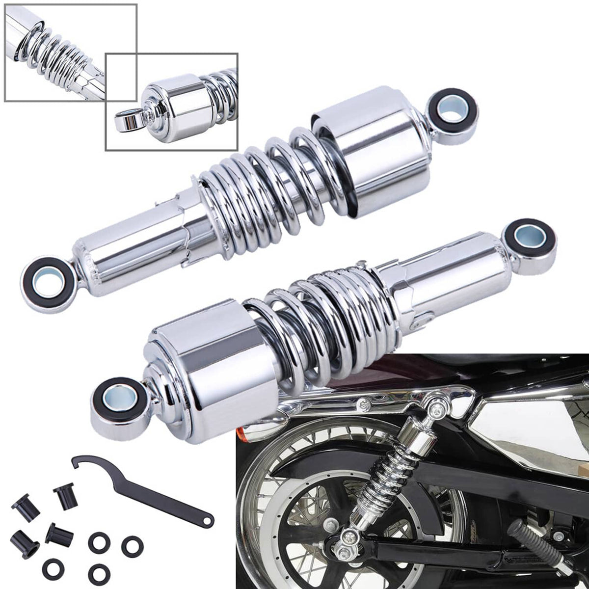 Solidspare Pair 10.5'' Rear Shocks Absorber Fit For Harley Sportster XL 883 1200 Lowering