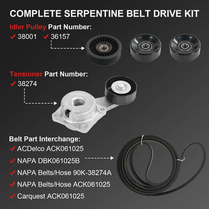 Solidspare Serpentine Belt Drive Component Kit Fit 2005-2014 Ford F-150 Lincoln Mercury V8