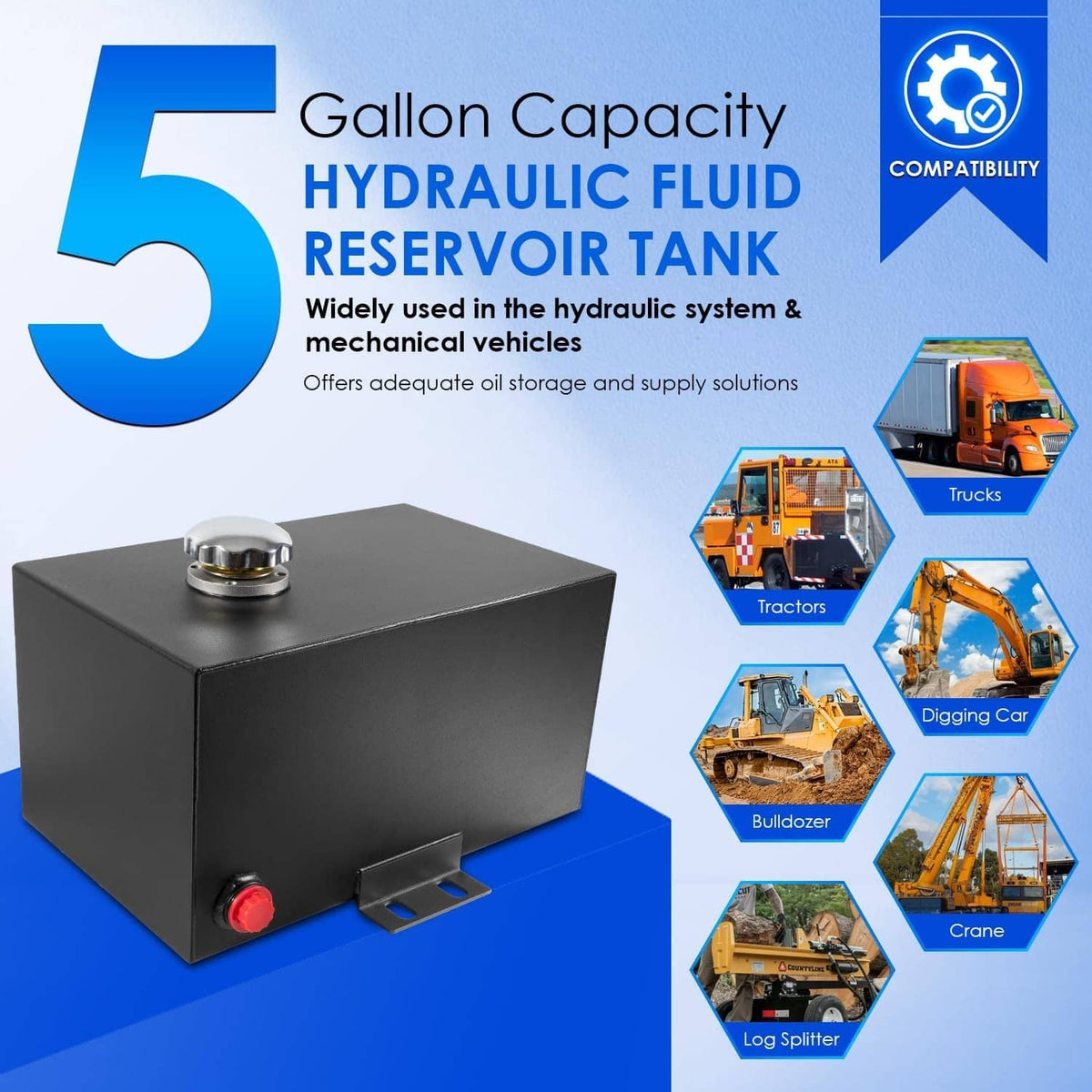 Solid Spare 5 Gallon 14 Gauge Steel Hydraulic Fluid Reservoir Tank with Breather Cap