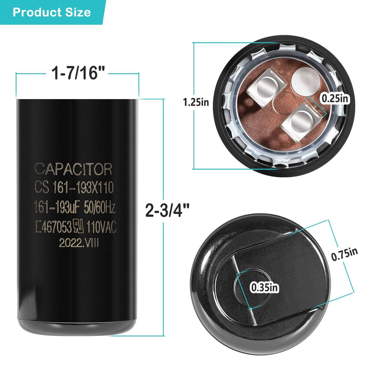 Solid Spare Pool Pump Start Capacitor 161-193 uf/MFD for Hayward Super Pump 0.75,1.0,1.5 HP