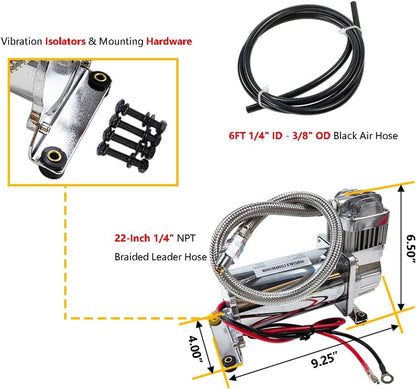 Solidspare Medium Duty Onboard Air System 150 PSI Compressor 12V+2.5 Gallon Train/Air Horn