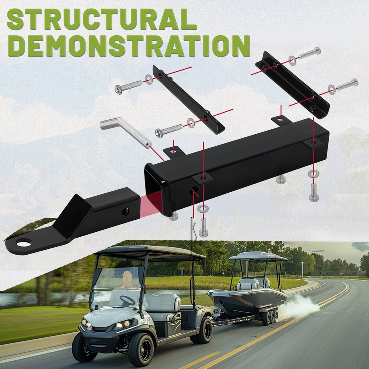 Solidspare For Club Car EZGO Yamaha Golf Cart Trailer Hitch w/ 2" Receiver Step on Back