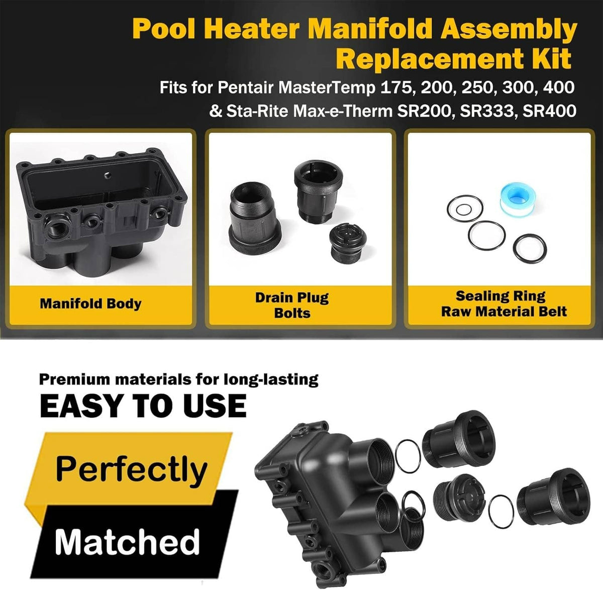 Solidspare Pool Heater Manifold Assembly Replacement Kit for Pentair MasterTemp 175, 200