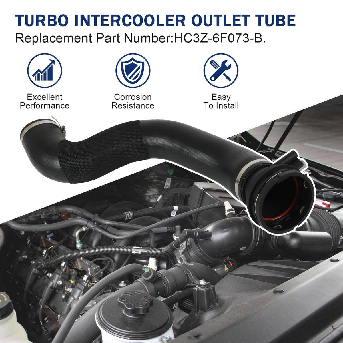 Solidspare HC3Z6F073B Intercooler to Turbo- Hose With Sensor For 2017-2019 F-250 F350 6.7