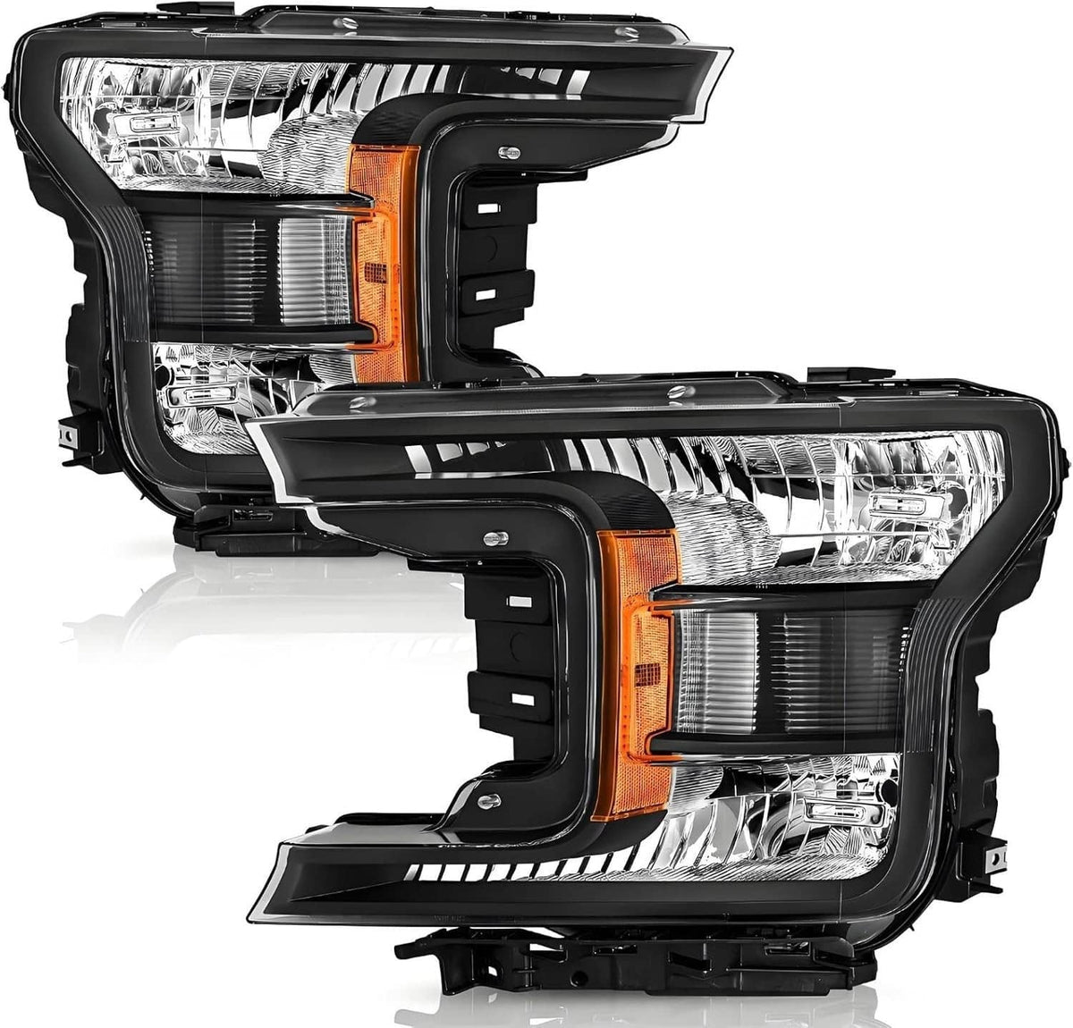 Solidspare Pair Headlights For 2018-2020 Ford F150 Halogen Headlamps Black Clear Right+Left