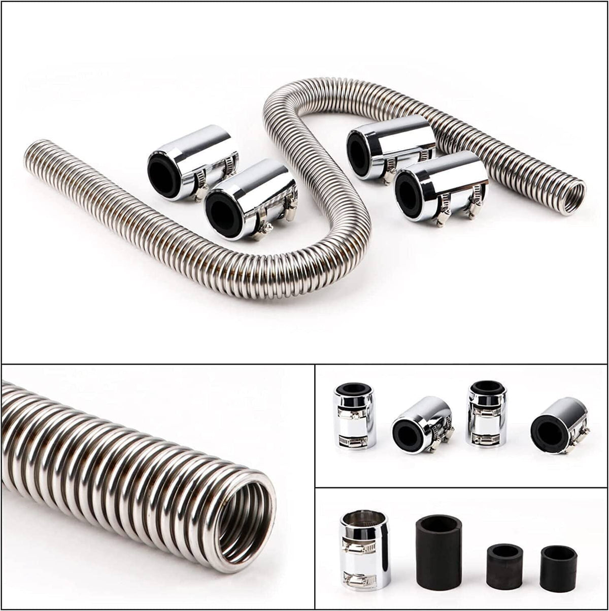 Solidspare Universal 48" Stainless Steel Radiator Flexible Coolant Water Hose W/ Caps Kit