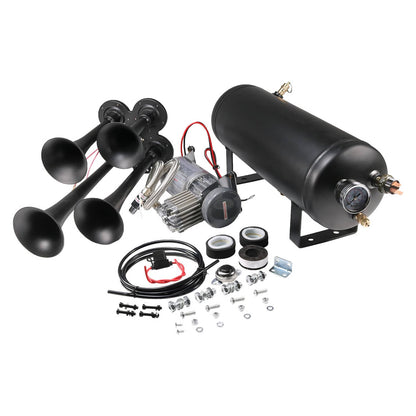 Solidspare Train Horn Kit 4 Trumpets Semi Loud System 1.5G Air Tank 150PSI FITS Truck Car