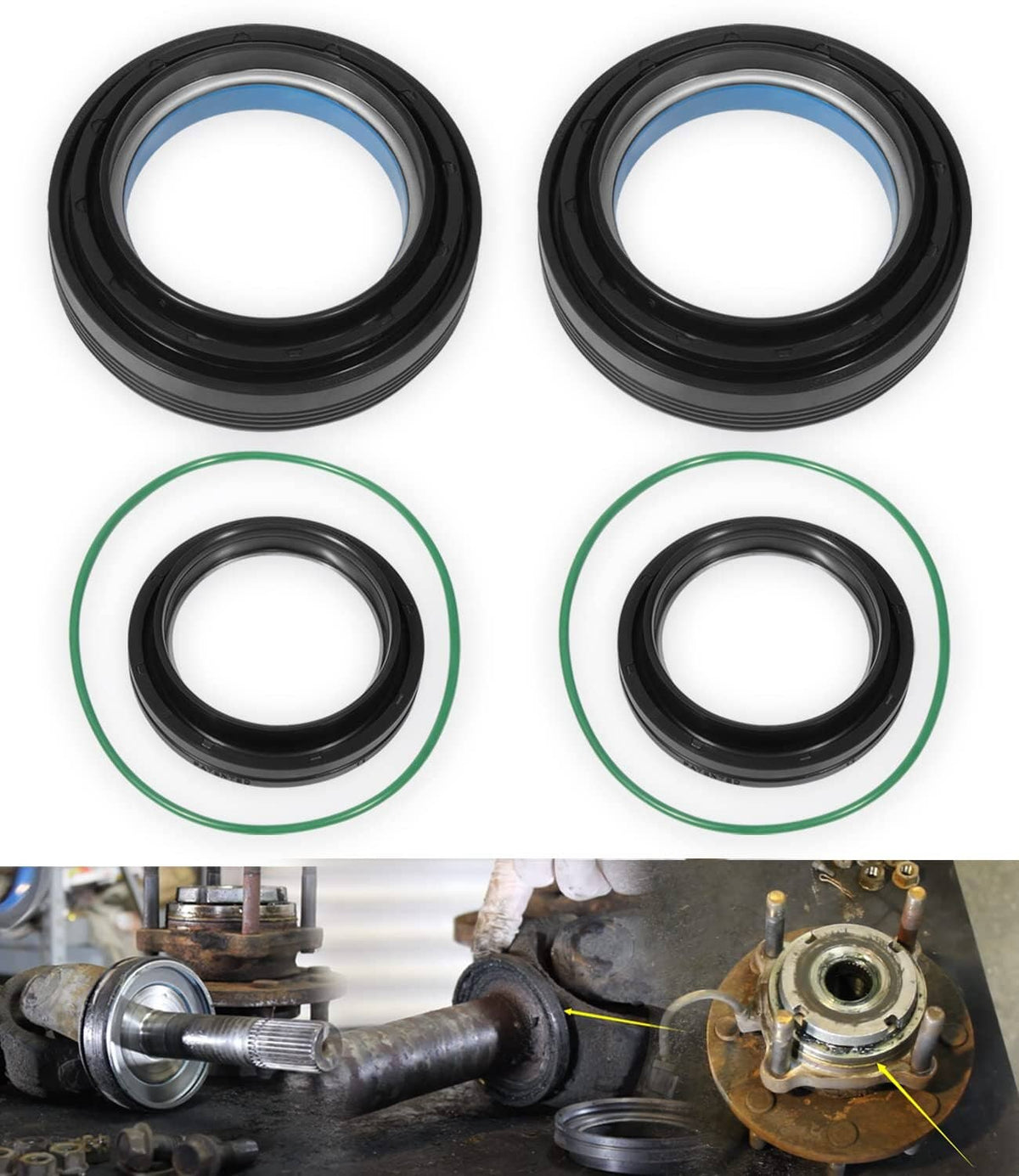 Solid Spare Front Axle Knuckle Tube Seal Kit & Thrust Washer Snap Ring for Ford F250 F350