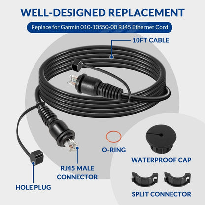 Solidspare 10FT Marine Network Cable RJ45 Cord Replace for Garmin 010-10550-00 for Garmin