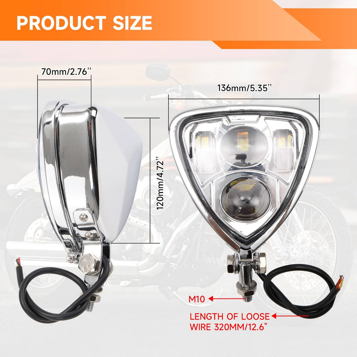 Solidspare Motorcycle Chrome Triangle Headlight Lamp Assembly For Harley Chopper Bobber