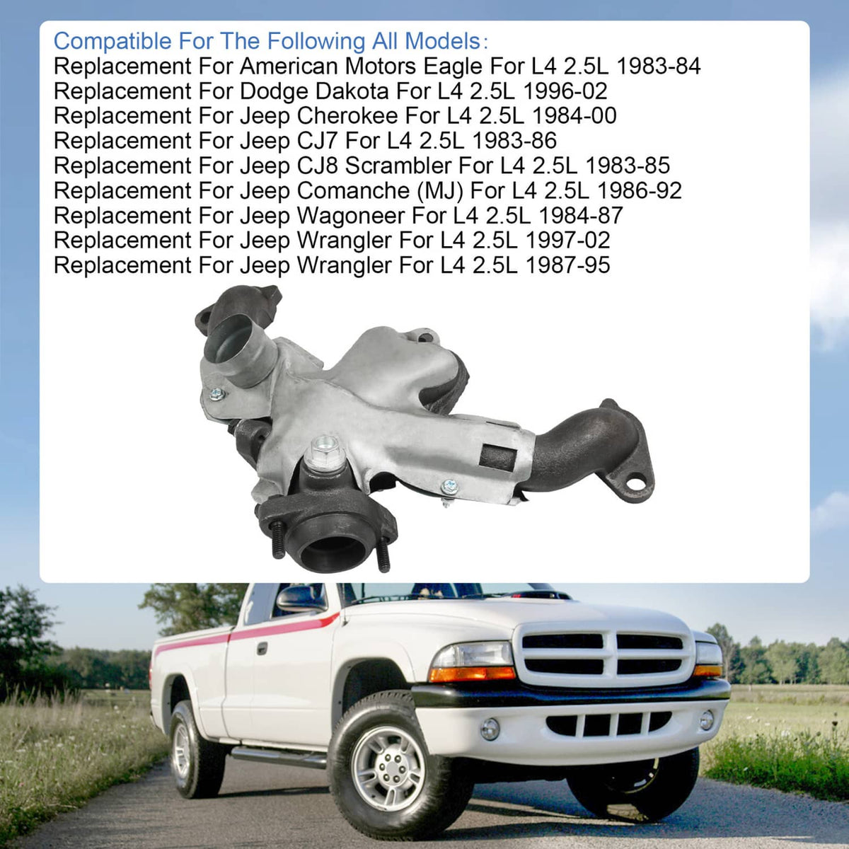 Solidspare Cast Iron Exhaust Manifold w/ Gasket Kit For Cherokee Dakota Truck Wrangler 2.5L