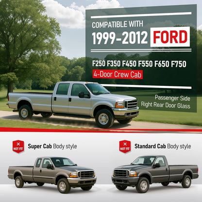 Solid Spare Crew Cab Right Rear Side Door Glass For 99-12 Ford F250 F350 F450 F550 F650 F750