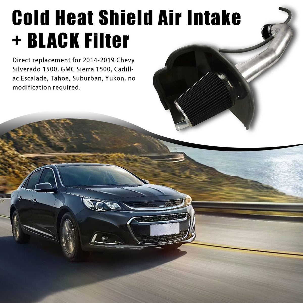 Solidspare Cold Air Intake Kit + Heat Shield For 2014-2019 Chevrolet GMC Cadillac 5.3L 6.2L