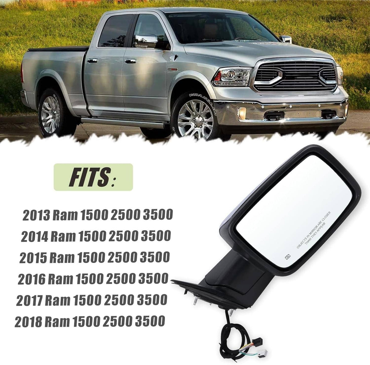 Solidspare For 2013-19 Dodge Ram 1500 Chrome Power Folding Heated Right Mirror & LED Signal