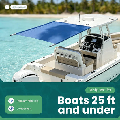 Solidspare Silvery+Blue Boat Sun Shade For Boats 25 FT And Under Aluminium Powder Coated