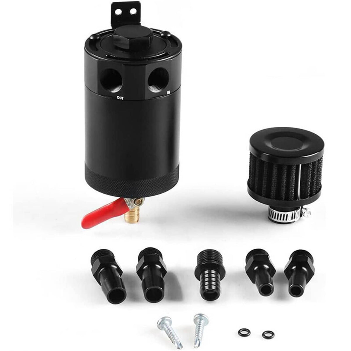 Solidspare Black 2 Port Reservoir Baffled Tank Oil Catch Can with Drain Valve Breather New