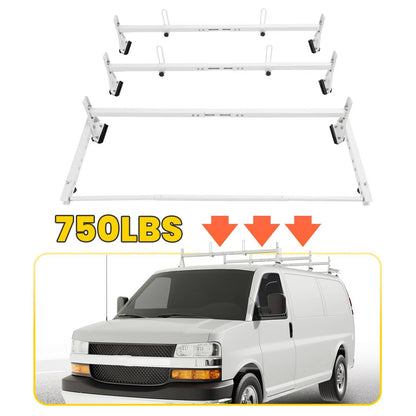 Solid Spare 750 lbs Roof Ladder Rack W/Cargo Roller For Chevy Express Savana 2500/3500 96-23