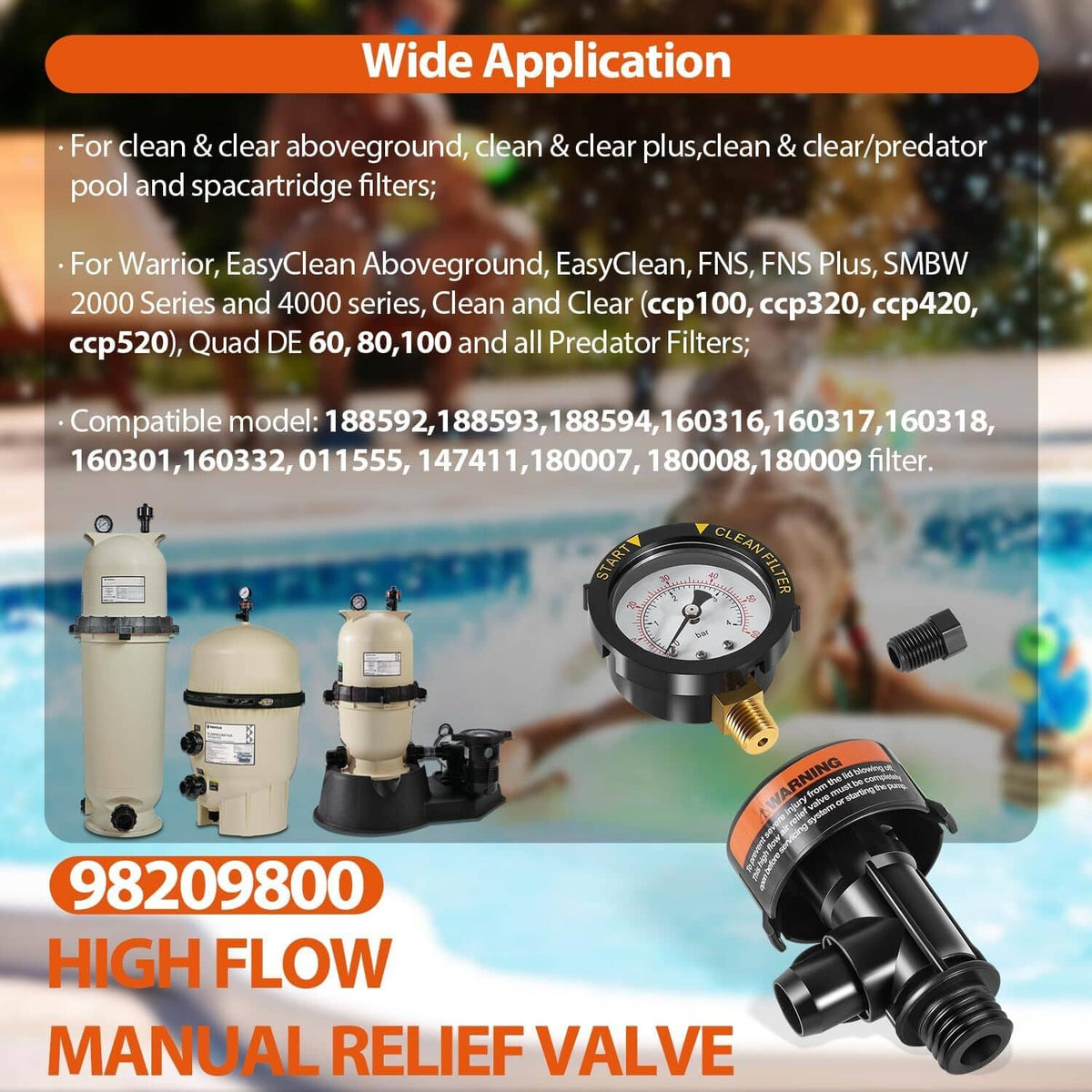 Solid Spare 98209800 High Flow Manual Air Relief Valve with Gauge for Pentair Pool Filters