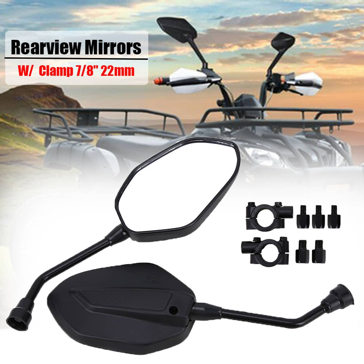 Solidspare ATV Universal Rear View Side Mirrors Handle Bar Mount For Polaris Yamaha Honda