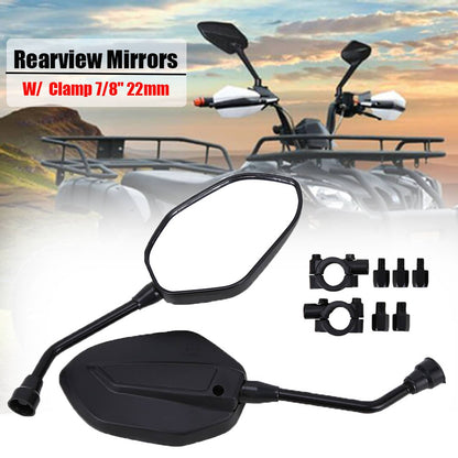 Solidspare ATV Universal Rear View Side Mirrors Handle Bar Mount For Polaris Yamaha Honda