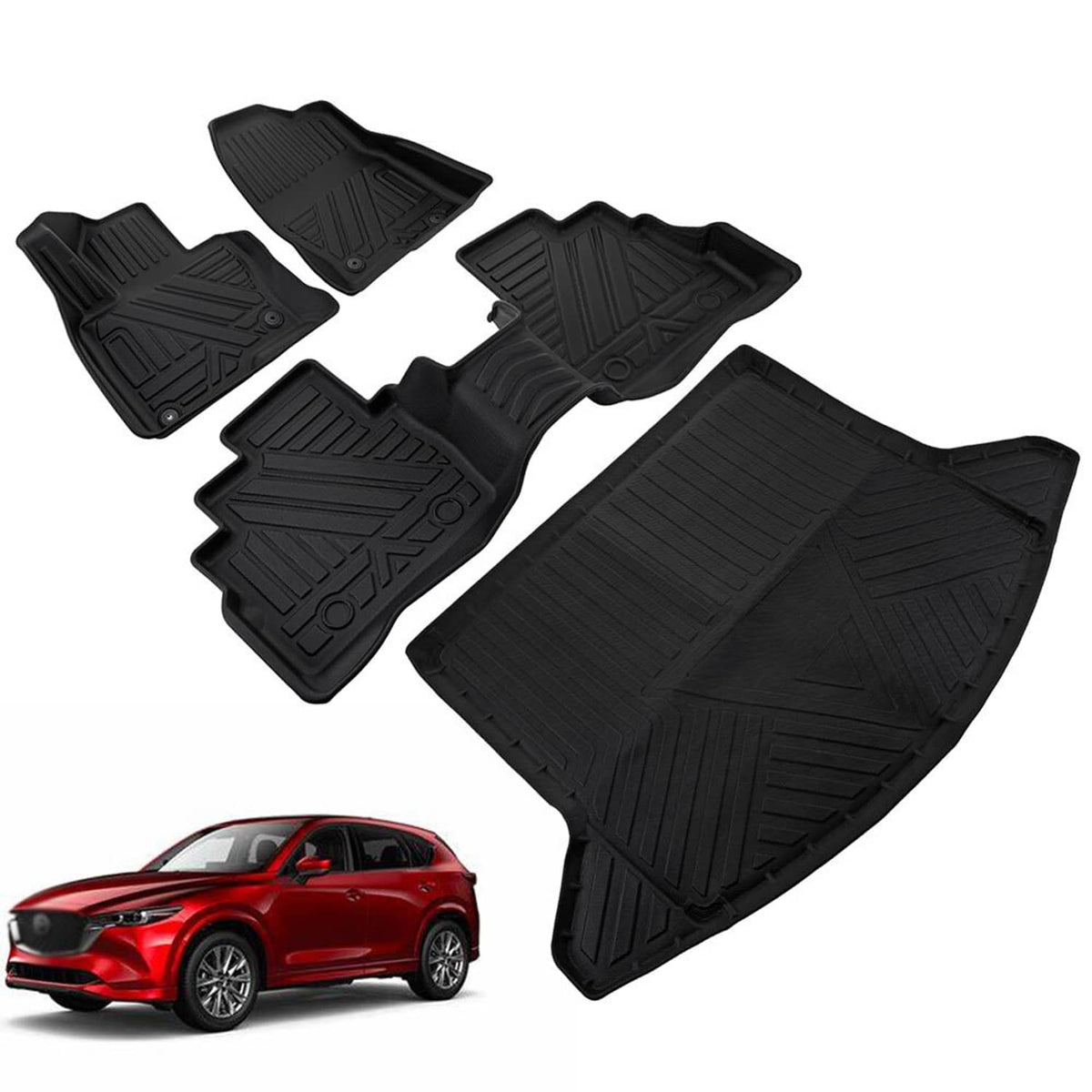Solidspare Heavy Duty Floor Mats Cargo Liners Black For 2017-2025 Mazda CX-5 TPE Rubber