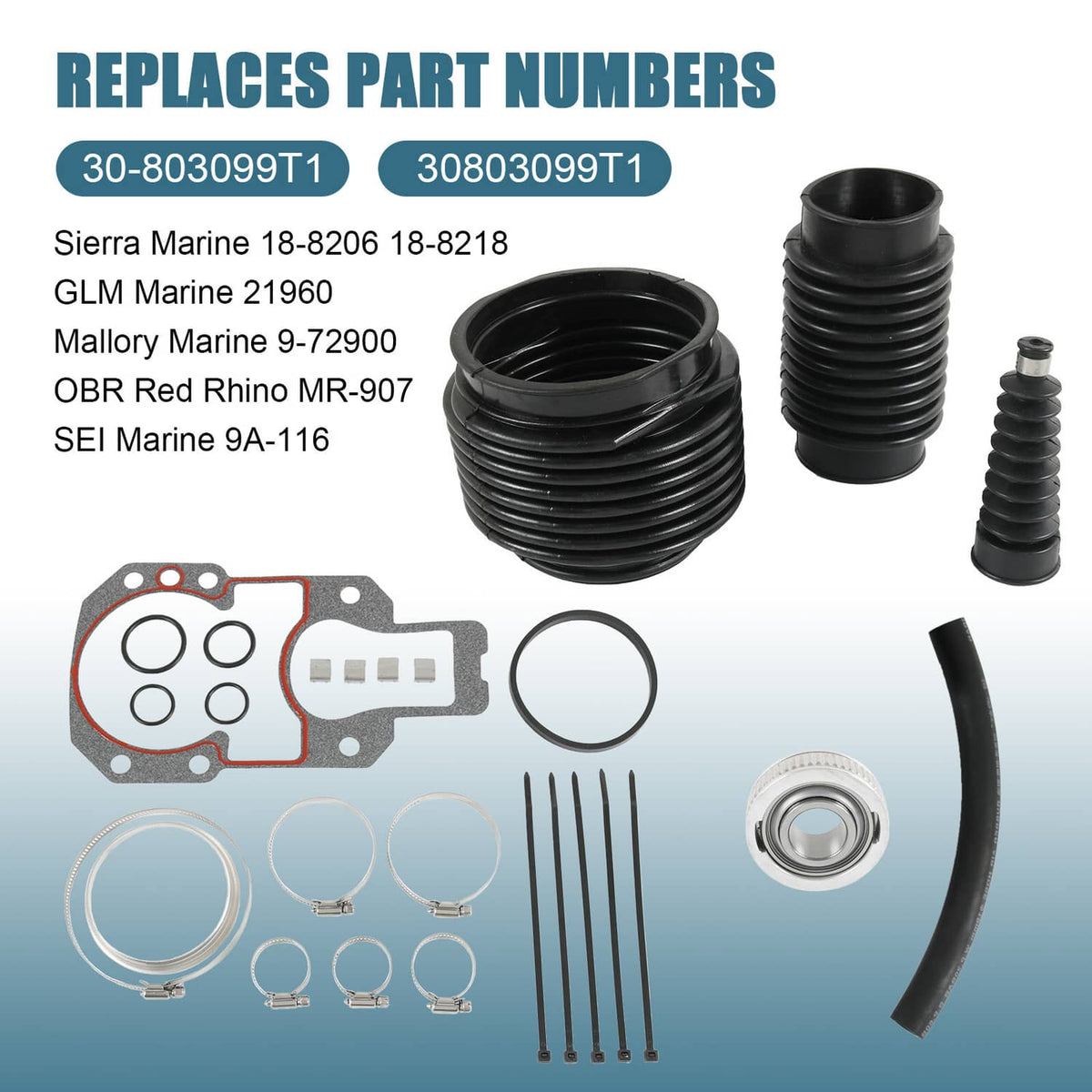 Solidspare FOR MERCRUISER ALPHA ONE 1 GEN 2 TRANSOM BELLOWS REPAIR RESEAL KIT 30-803099T1