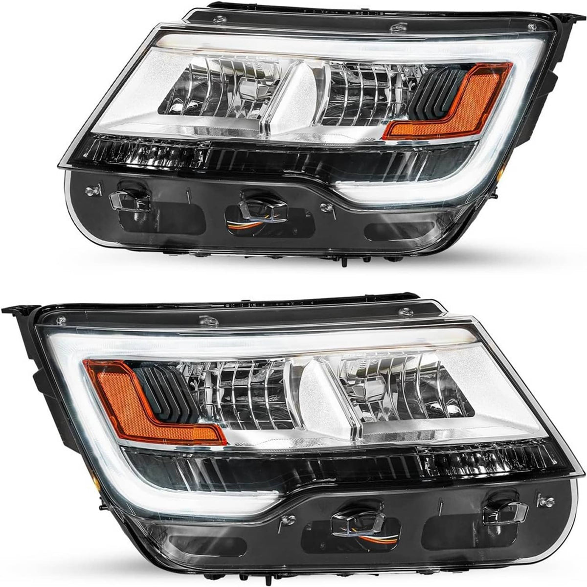 Solidspare New Pair Headlights Assembly LH+RH For 2016-2019 Ford Explorer Chrome w/ LED DRL