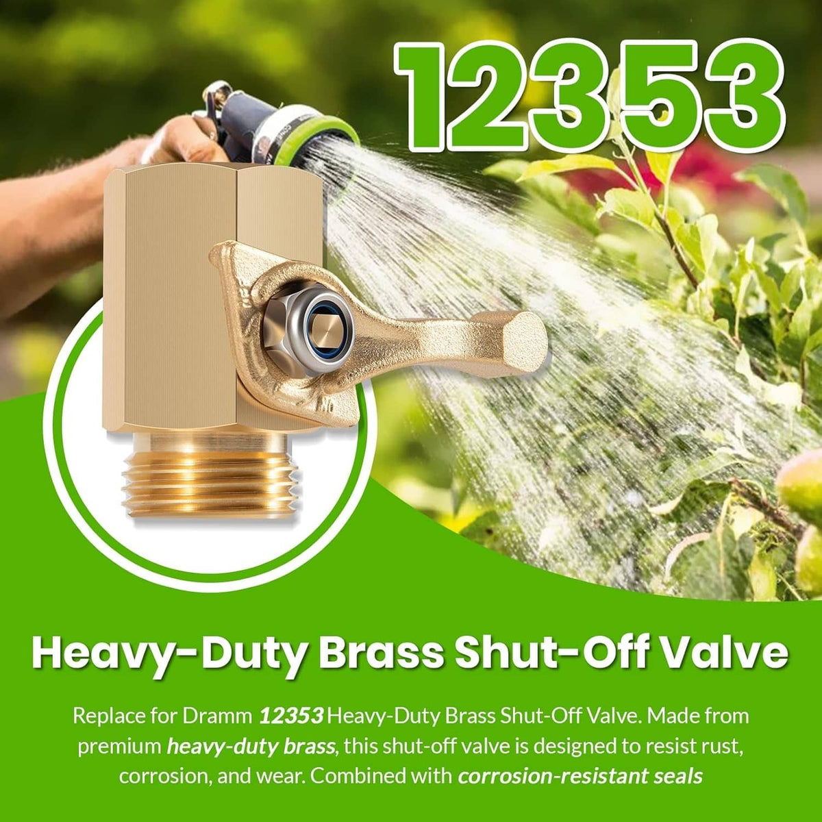 Solidspare 12353 Heavy-Duty Brass Shut-Off Valve 3/4” Hose Thread Full Flow 1/2” Opening