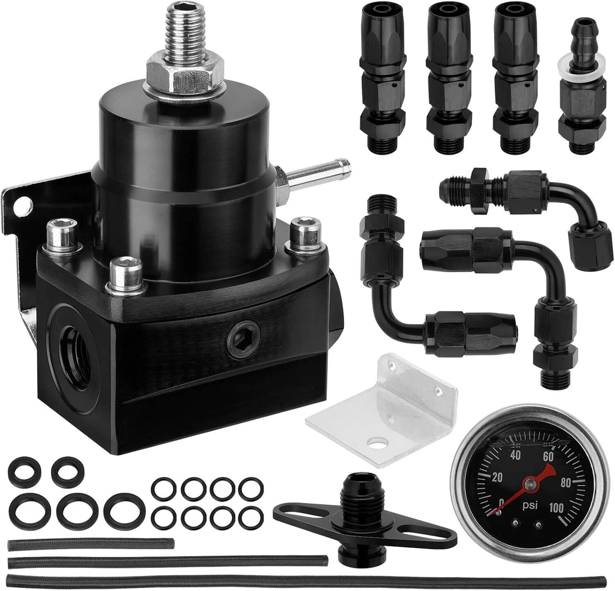 Solidspare Universal Fuel Pressure Regulator Kit 100psi Guage AN6 Fuel Line Hose Fittings