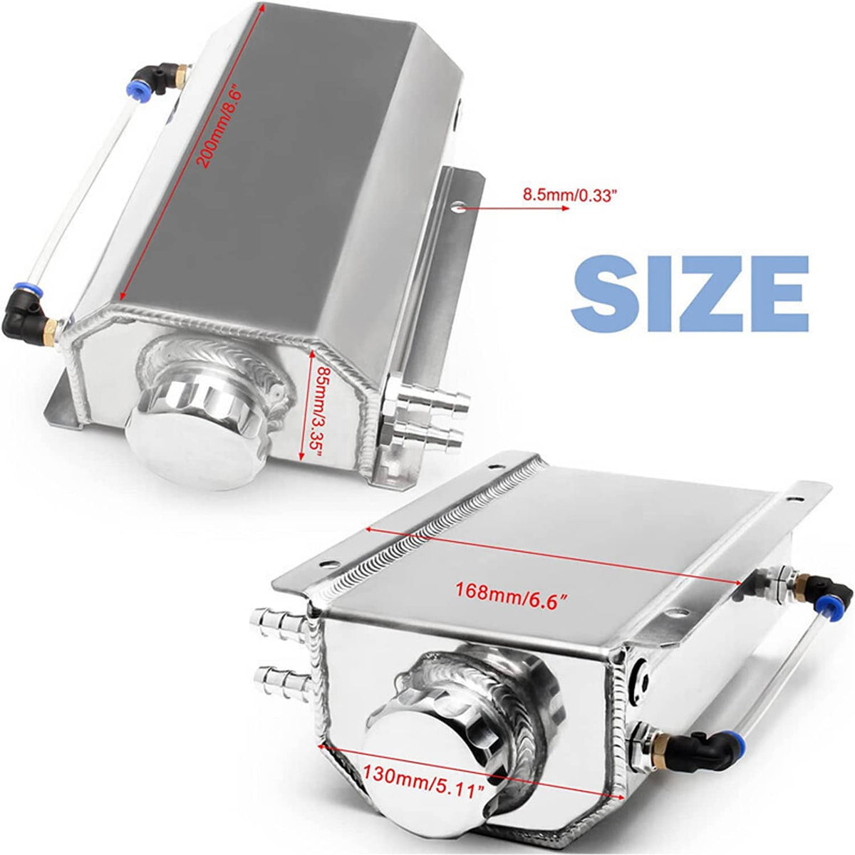 Solidspare 2L Polished Aluminum Coolant Radiator Overflow Reservoir Expansion Water Tank