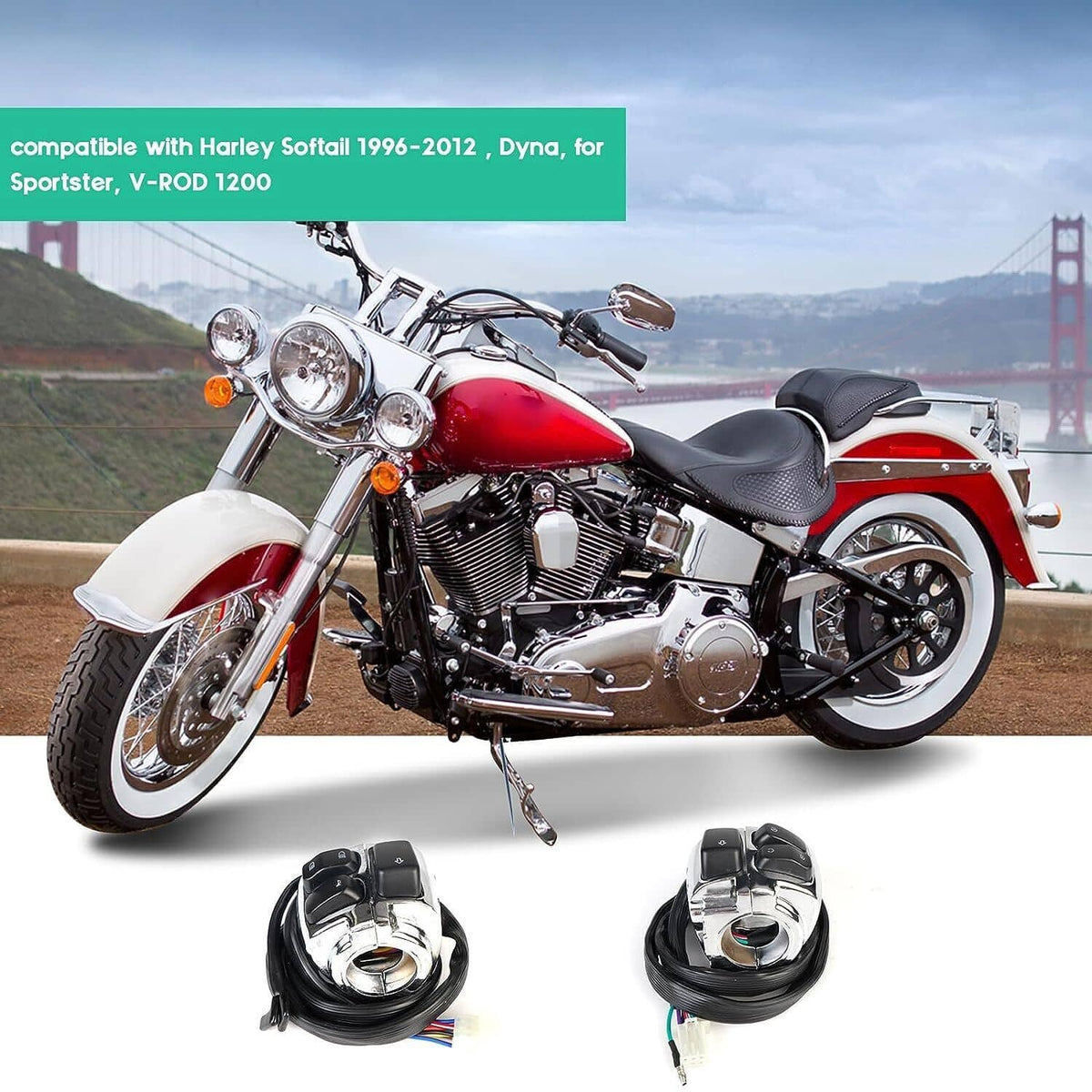 Solidspare 1" Motorcycle Handlebar Control Switches With Wiring Harness Kit For Harley